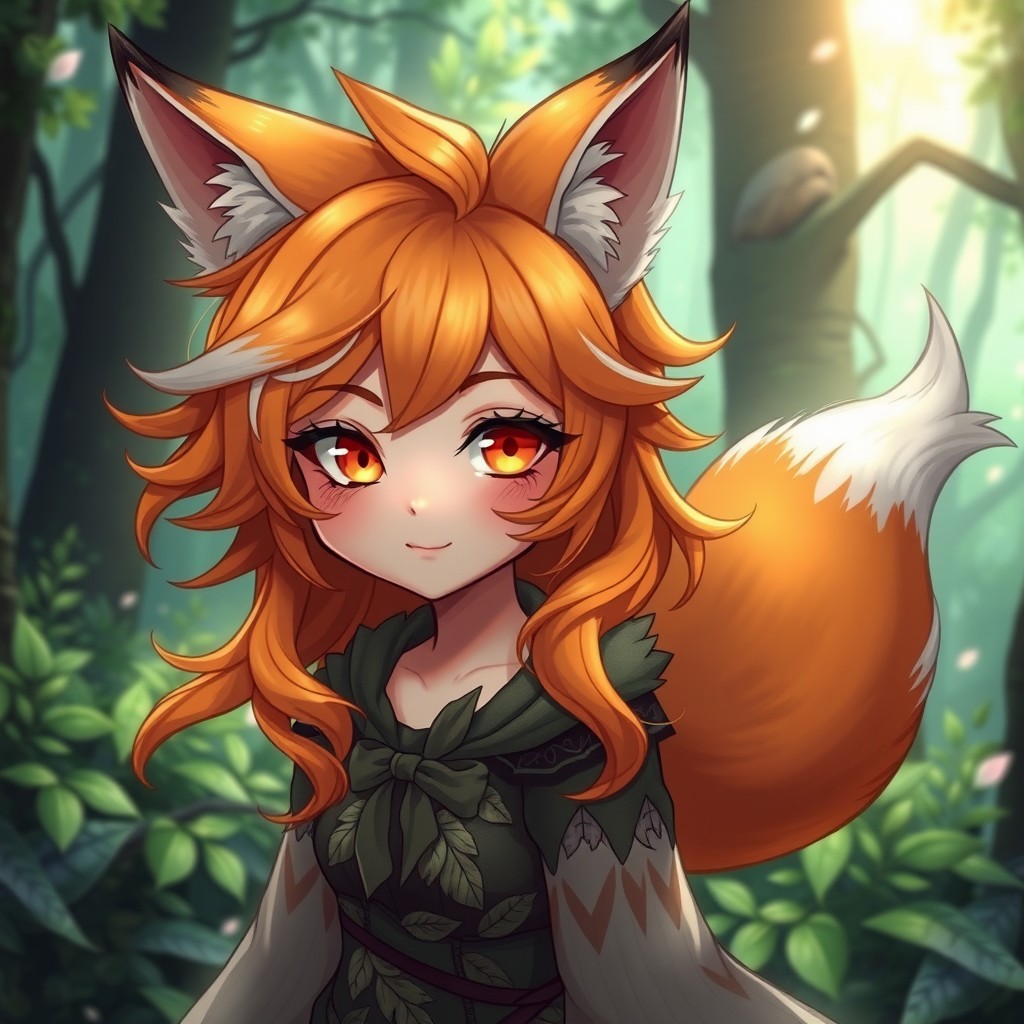 A captivating girl with fox-like features, blending human and fox characteristics