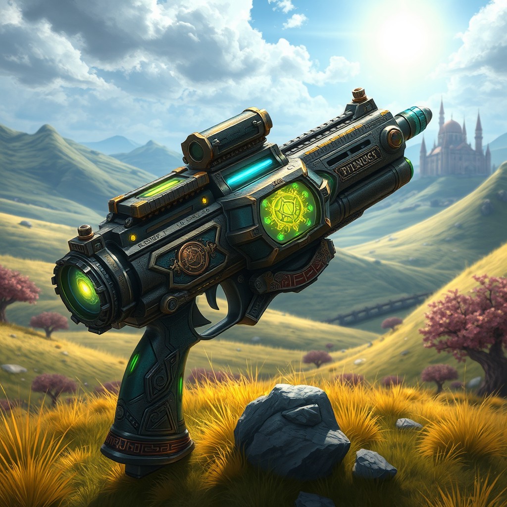 A detailed and realistic illustration of a lasgun from the Warhammer 40k universe, designed as an epic loot item in a fantasy MMORPG setting