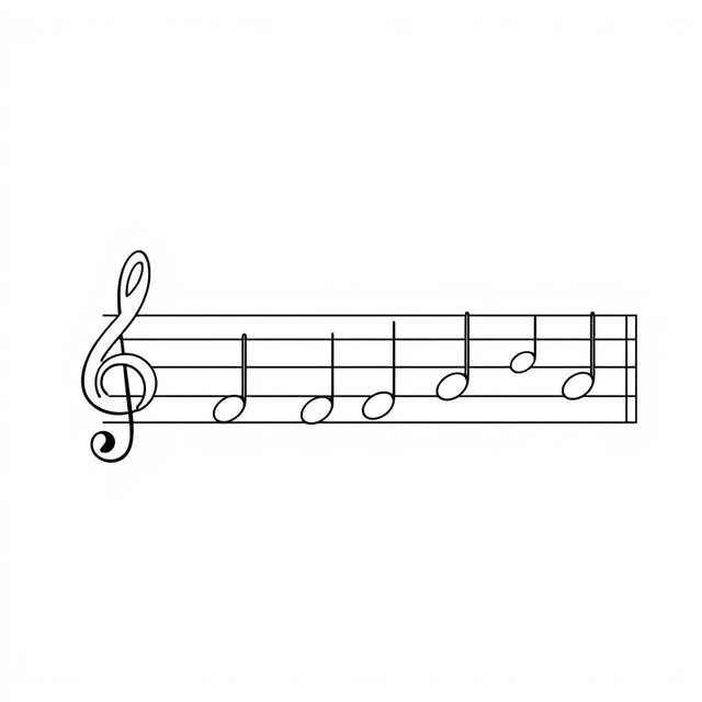 A black-and-white outline drawing of a musical staff featuring five lines and four spaces, designed in a clean, minimalistic cartoon style perfect for a children’s coloring book
