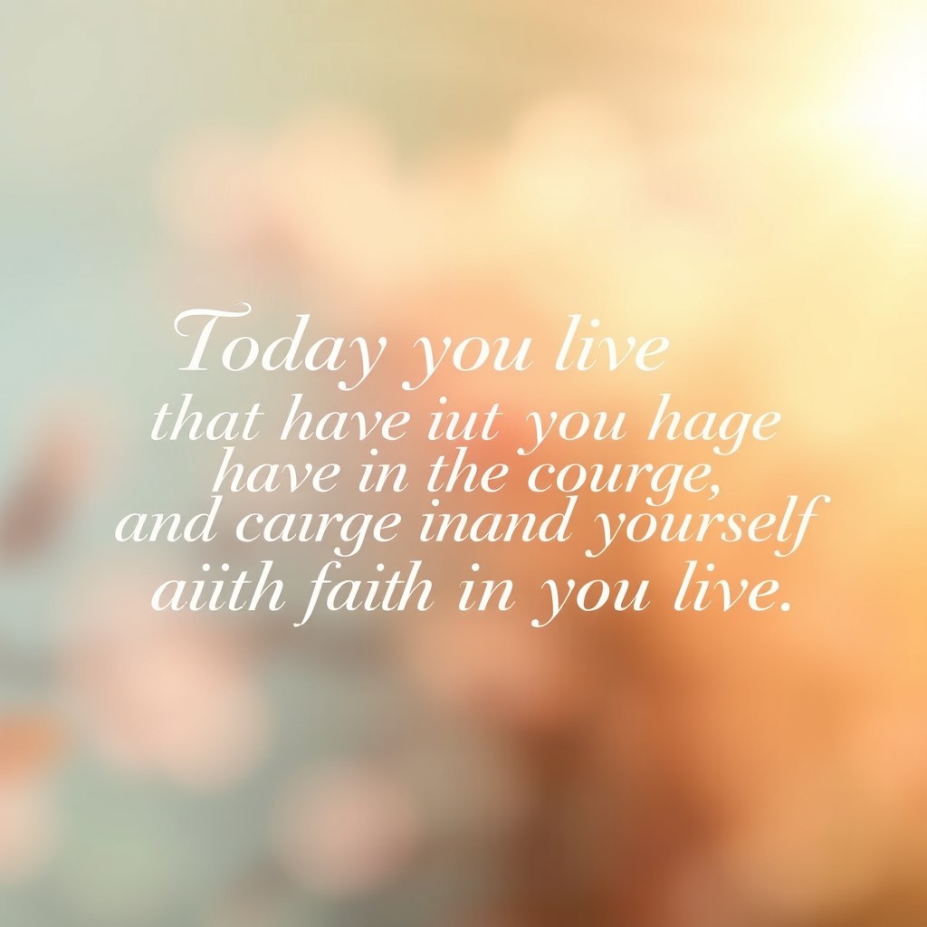 The inspirational phrase 'Today you live the life that you have the courage and faith in yourself to live' beautifully rendered in elegant white lettering, against a serene and uplifting background that symbolizes growth and empowerment