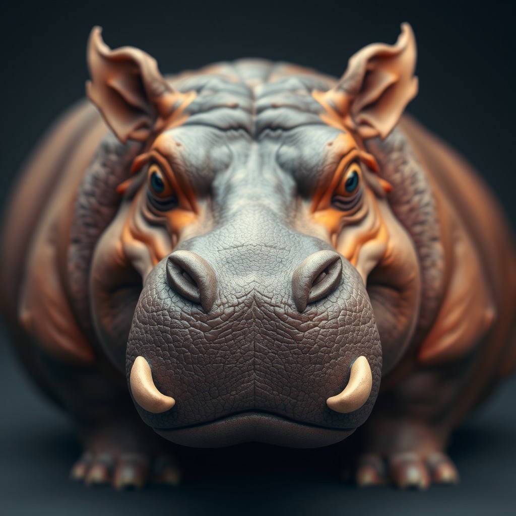 A unique animal resembling a hippo, featuring rough brown skin that gives it a rugged appearance