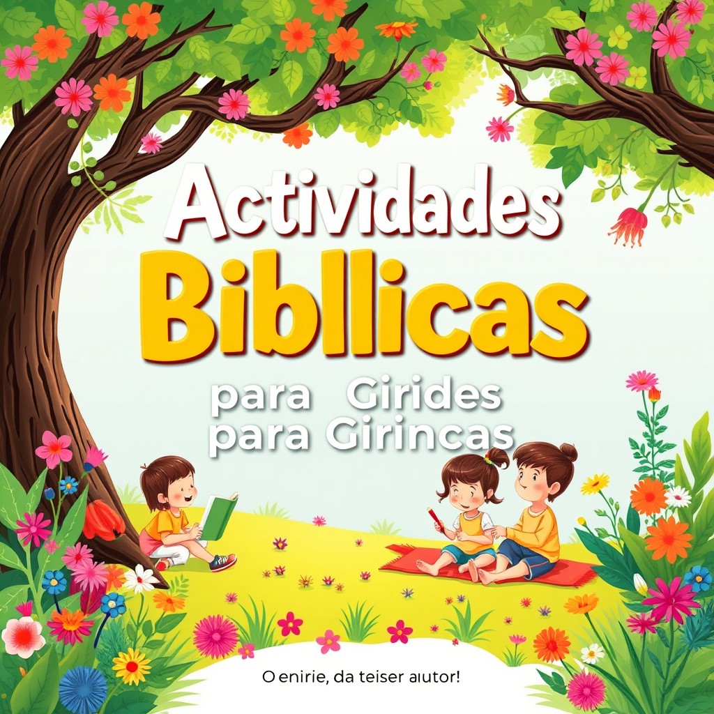 Uma capa de ebook atraente com o tema 'Atividades Bíblicas para Crianças', apresentando elementos coloridos e divertidos