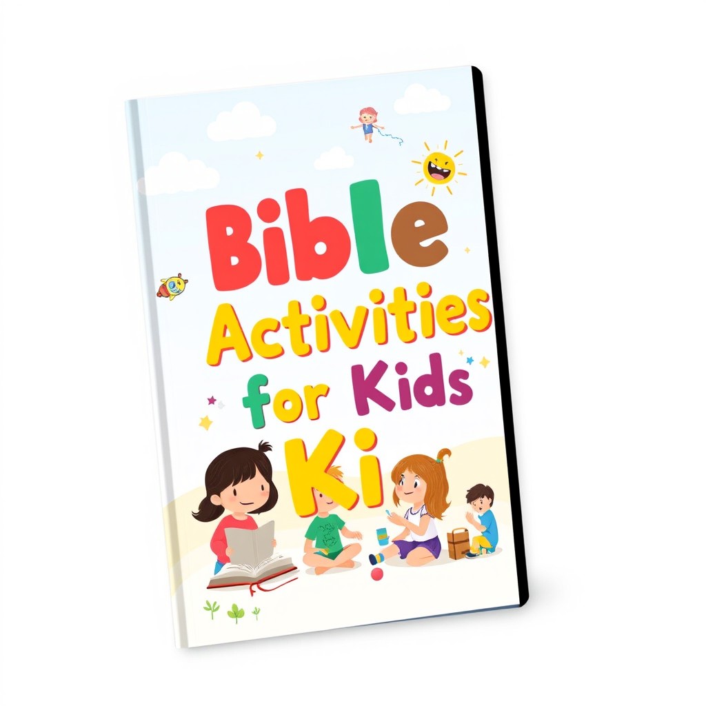 A colorful and engaging ebook cover design featuring the theme of Bible activities for children