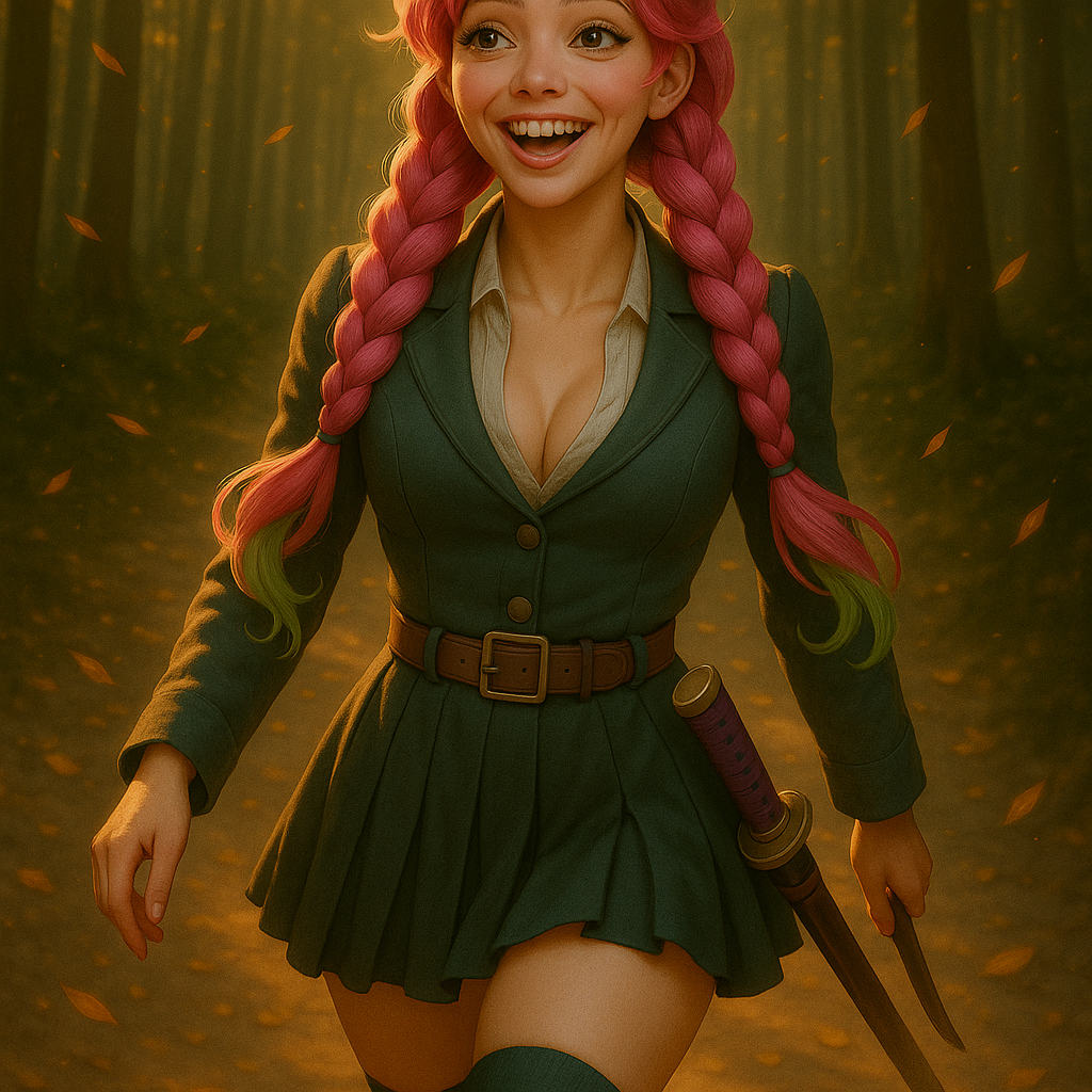 crie a continuação dessa imagem com a personagem andando