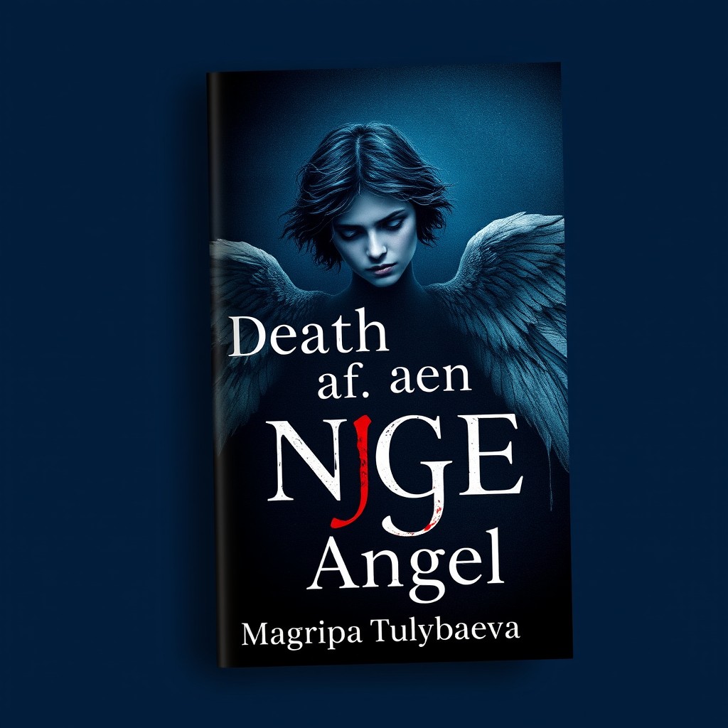 A book cover design featuring a dark blue background, centered on a sorrowful angel with broken wings, embodying themes of loss and despair