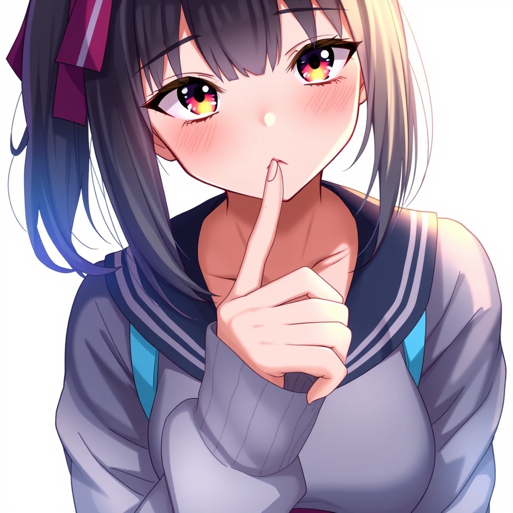 Anime girl wearing a modern school uniform, featuring a cropped sweater and a short skirt