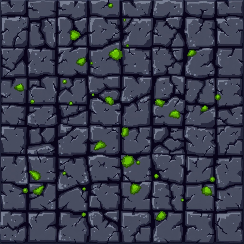 A 32x32 pixel cave floor tile designed in pixel art style, featuring a detailed view of rugged stone textures and uneven surfaces