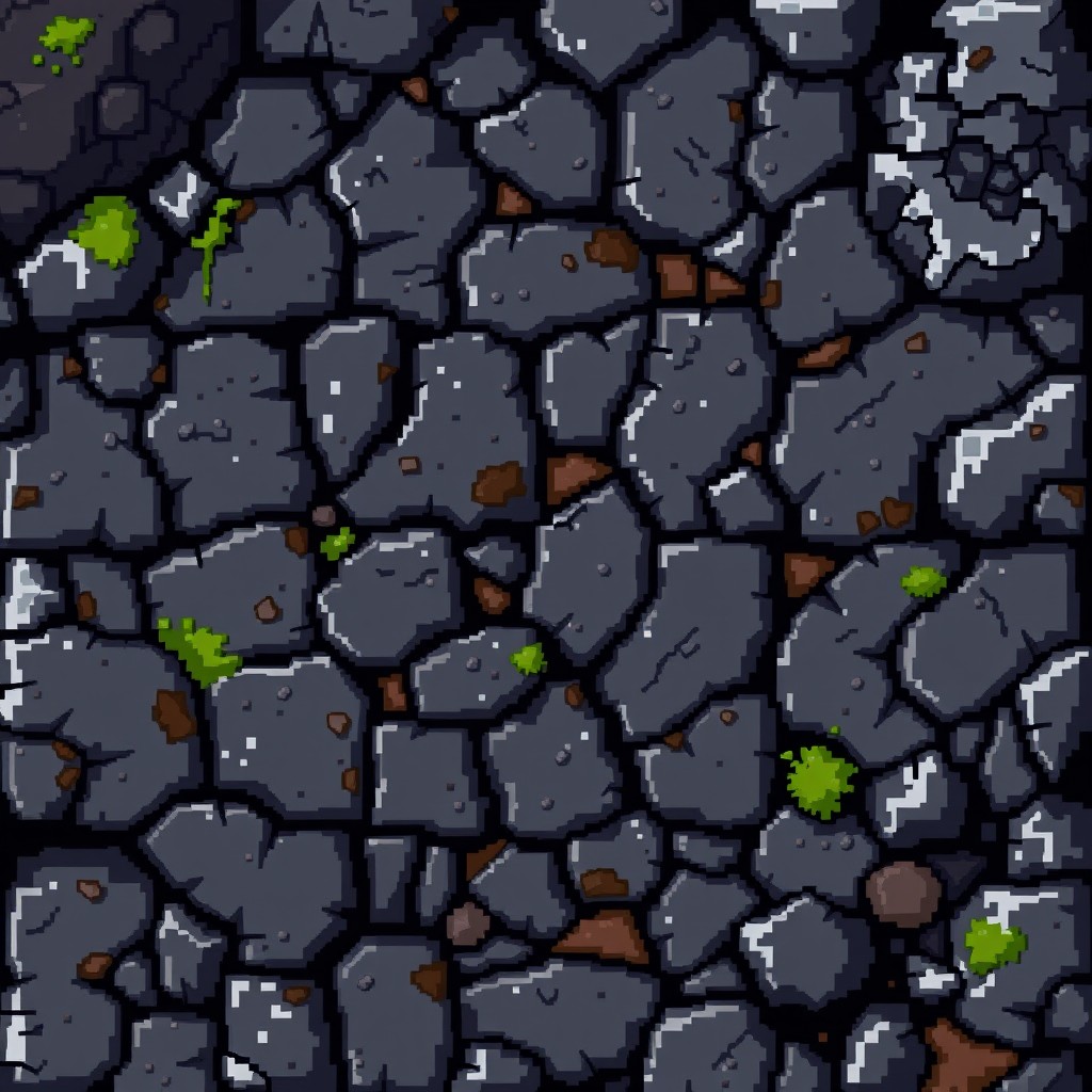 A 32x32 pixel cave tile designed in a pixel art style, featuring a detailed representation of a cave floor