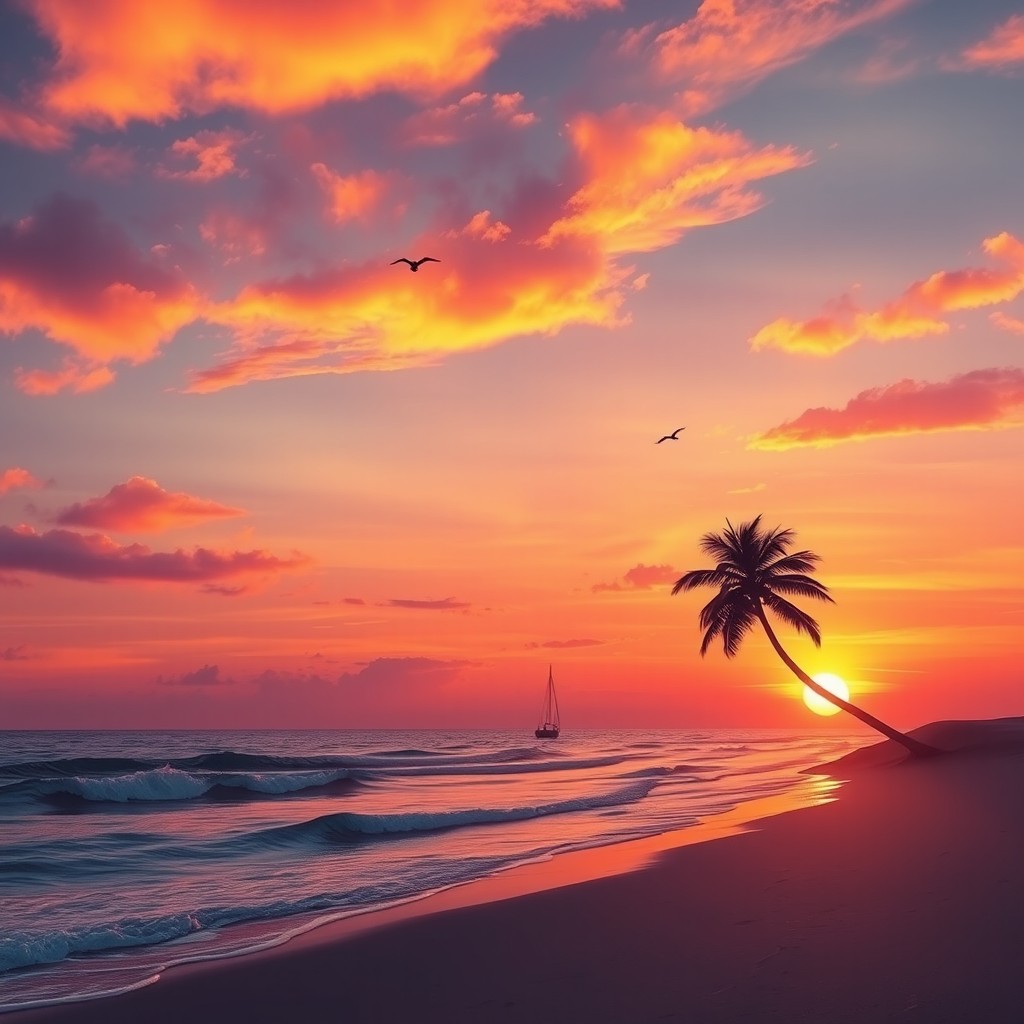 Vibrant Sunset Over a Calm Sea – A Serene AI Artwork