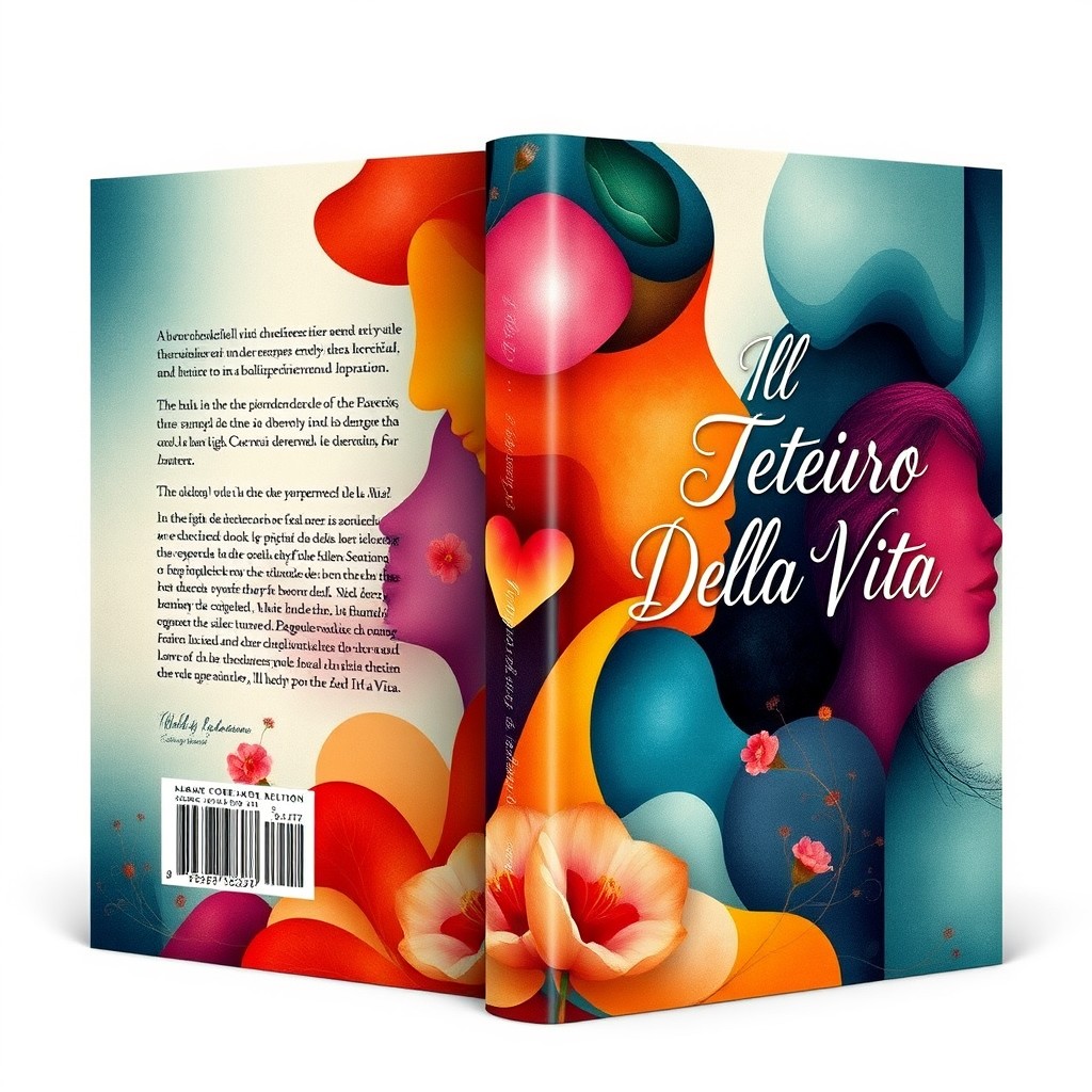 A captivating book cover and back cover design for a poetry collection titled "Ill Teatro Della Vita"
