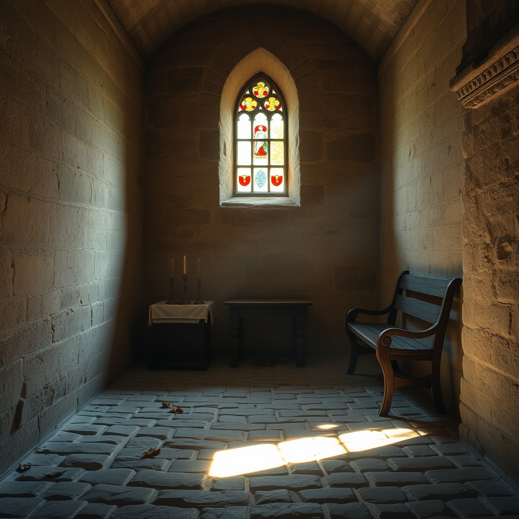 A small, quaint, somewhat lifeless room within an Abbey church