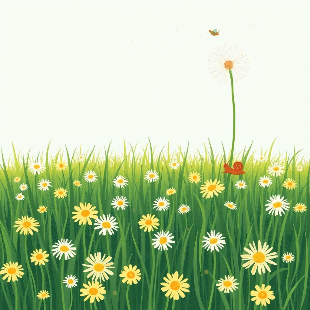 A captivating scene of a grassy landscape filled with blooming dandelions, creating a vibrant and lush environment