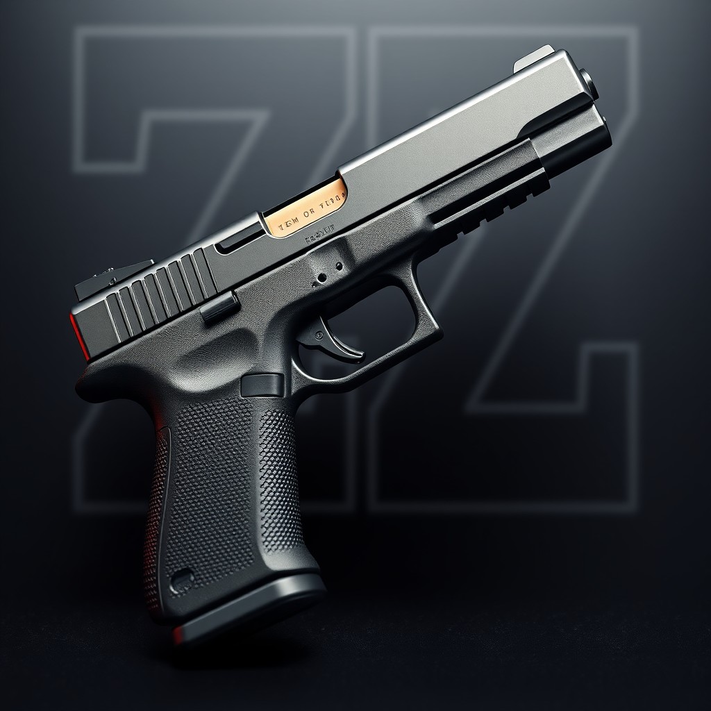 A detailed Glock handgun positioned prominently in front of the letter Z, which is designed in a bold and striking font