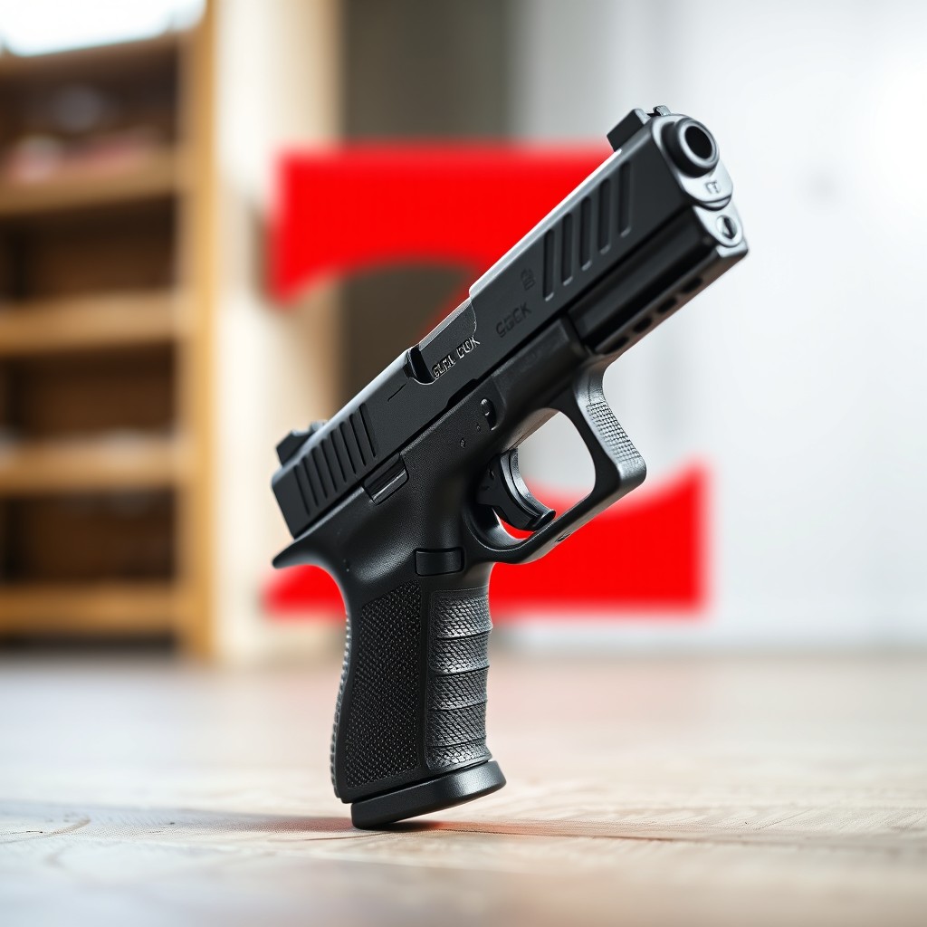 A Glock pistol prominently displayed in the foreground, with a striking red letter 'Z' as the background