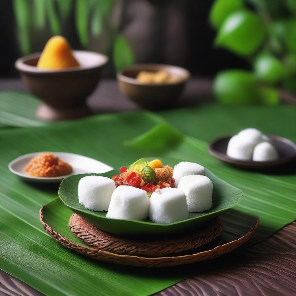 Kudus' traditional Putu Ayu dessert showcased against a backdrop of Indonesian cultural elements