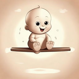 An adorable baby Archimedes sitting on the lowered side of a seesaw, with Planet Earth on the raised side. The fulcrum, positioned in the center-bottom, is shaped like the smile of a child.