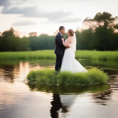 As the sun set over the tranquil lake, the couple exchanged vows surrounded by floating aquatic plants, symbolizing their everlasting love and commitment.
