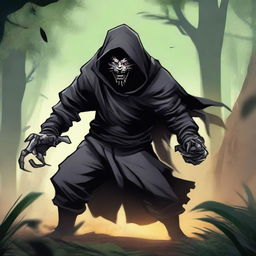 A mysterious figure, shrouded by a black mask and a hoodie, fiercely fighting off adversaries with metal lion-claw gloves. His roar echoes, resonating with the might of a jungle king.