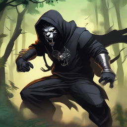 A mysterious figure, shrouded by a black mask and a hoodie, fiercely fighting off adversaries with metal lion-claw gloves. His roar echoes, resonating with the might of a jungle king.