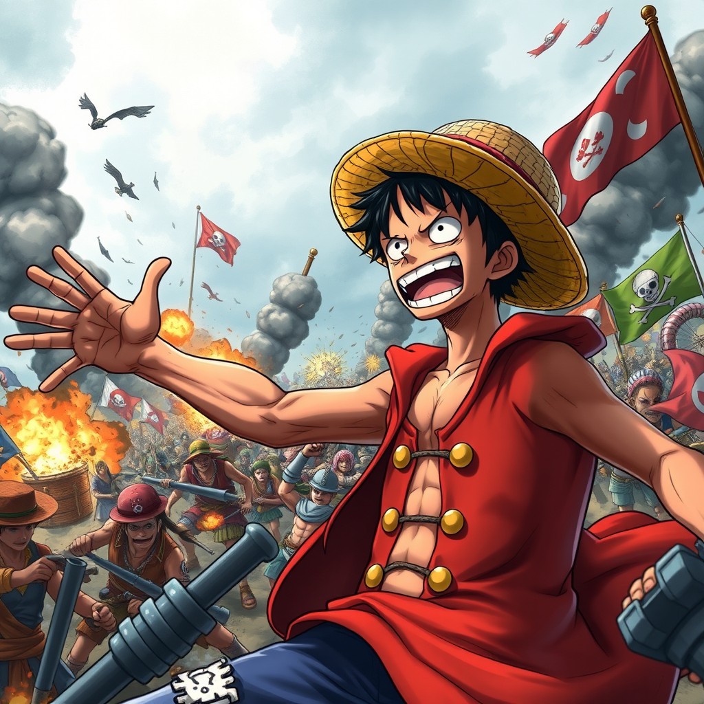 A highly detailed scene depicting Monkey D