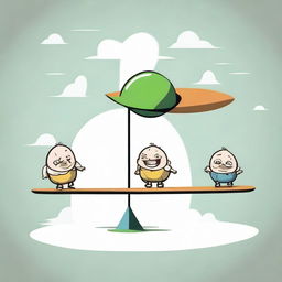 The left side of a seesaw dipped down with Archimedes sitting on it, and Planet Earth on the lifted side. The fulcrum, at the seesaw's middle bottom, is humorously shaped like a group of babies.