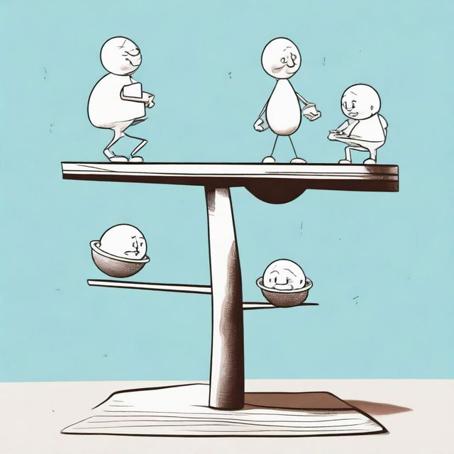 The left side of a seesaw dipped down with Archimedes sitting on it, and Planet Earth on the lifted side. The fulcrum, at the seesaw's middle bottom, is humorously shaped like a group of babies.