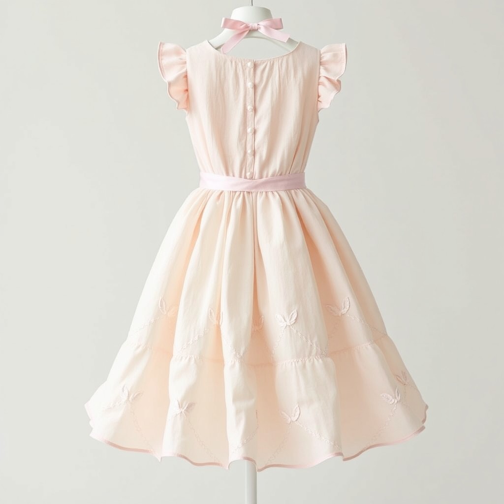 An enchanting A-line knee-length dress titled "Petal Breeze" crafted from a lightweight cotton-linen blend ensuring comfort and breathability