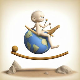 Picture Archimedes on the lowered left side of a seesaw, with Planet Earth on the elevated right side. Fun twist: the fulcrum, located at the middle-bottom of the seesaw, is artistically shaped like a cluster of babies.