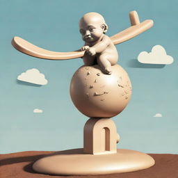 Picture Archimedes on the lowered left side of a seesaw, with Planet Earth on the elevated right side. Fun twist: the fulcrum, located at the middle-bottom of the seesaw, is artistically shaped like a cluster of babies.