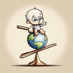 Picture Archimedes on the lowered left side of a seesaw, with Planet Earth on the elevated right side. Fun twist: the fulcrum, located at the middle-bottom of the seesaw, is artistically shaped like a cluster of babies.