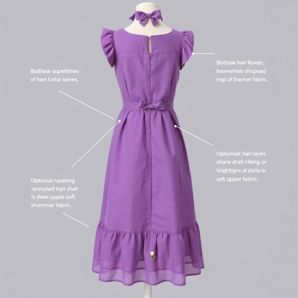An elegant A-line knee-length dress titled "Petal Breeze," designed in a stunning shade of purple crafted from a lightweight cotton-linen blend for comfort and breathability