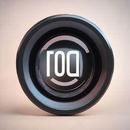 A 3D camera lens with the words 'FOCO NO PIXEL' in the center. Around the words, there is a pixelation effect transitioning into a clear image.