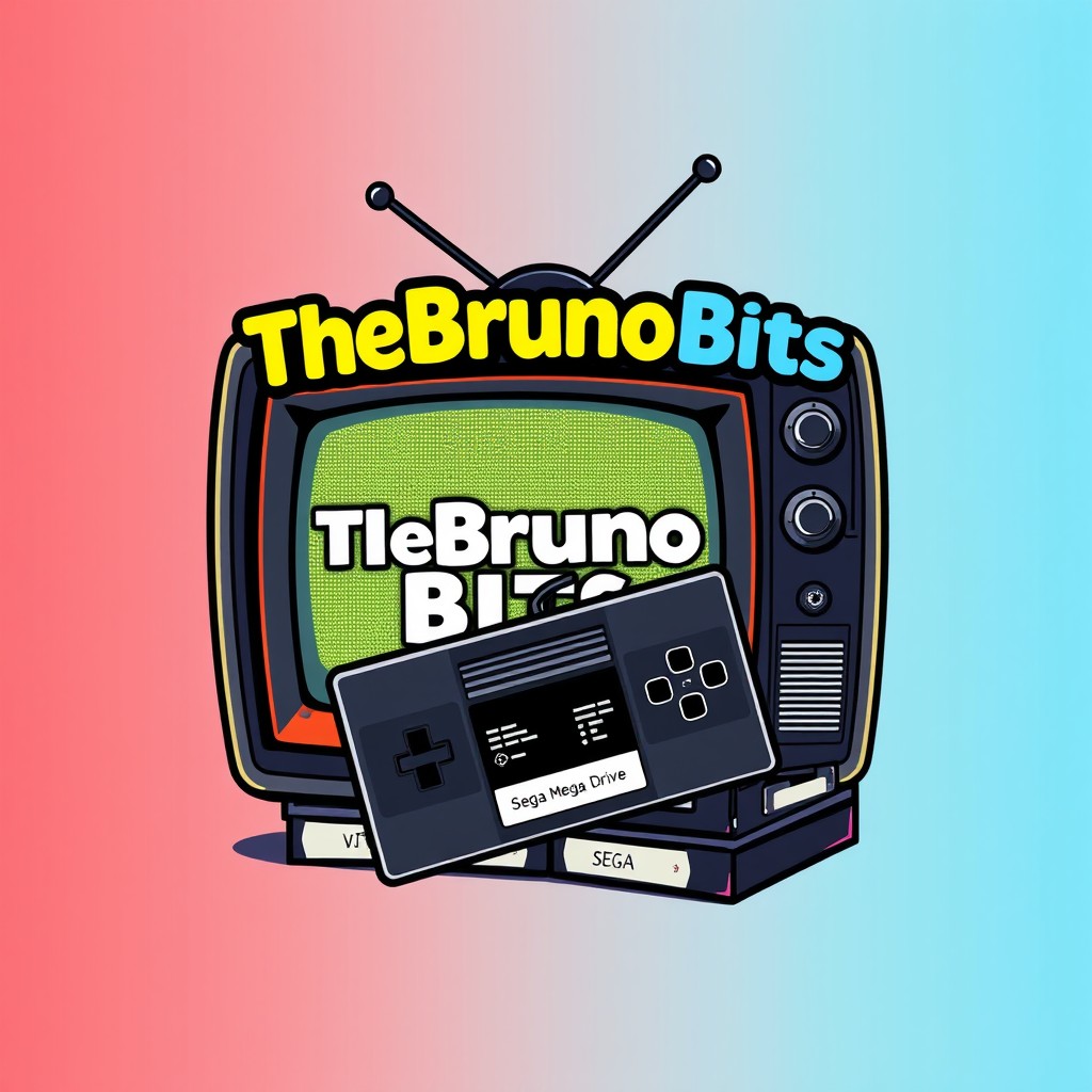 Create a logo for the YouTube channel "TheBrunoBits" that prominently features the channel name in a bold, eye-catching font