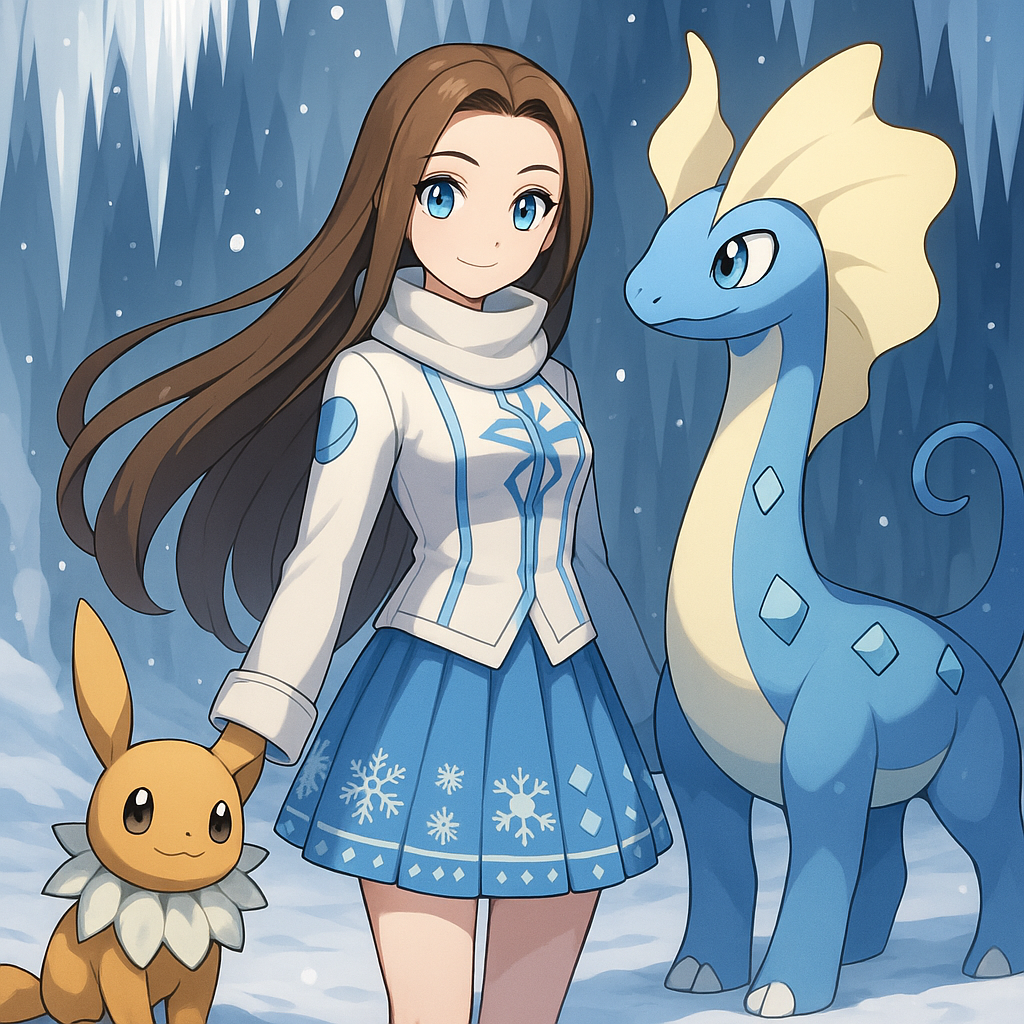 Aurorus standing to the right of her