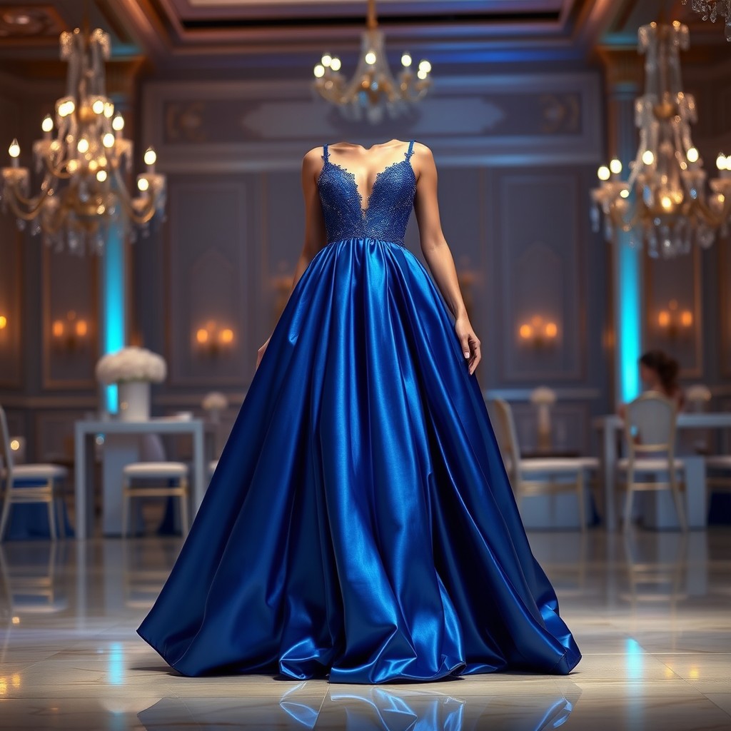 A beautiful, floor-length evening gown made of shimmering silk