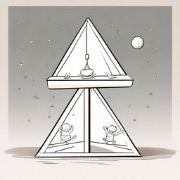 On a seesaw, Archimedes is on the left side and Planet Earth is on the right. The fulcrum, situated at the middle-bottom of the seesaw, creatively takes the form of a pyramid made of babies.