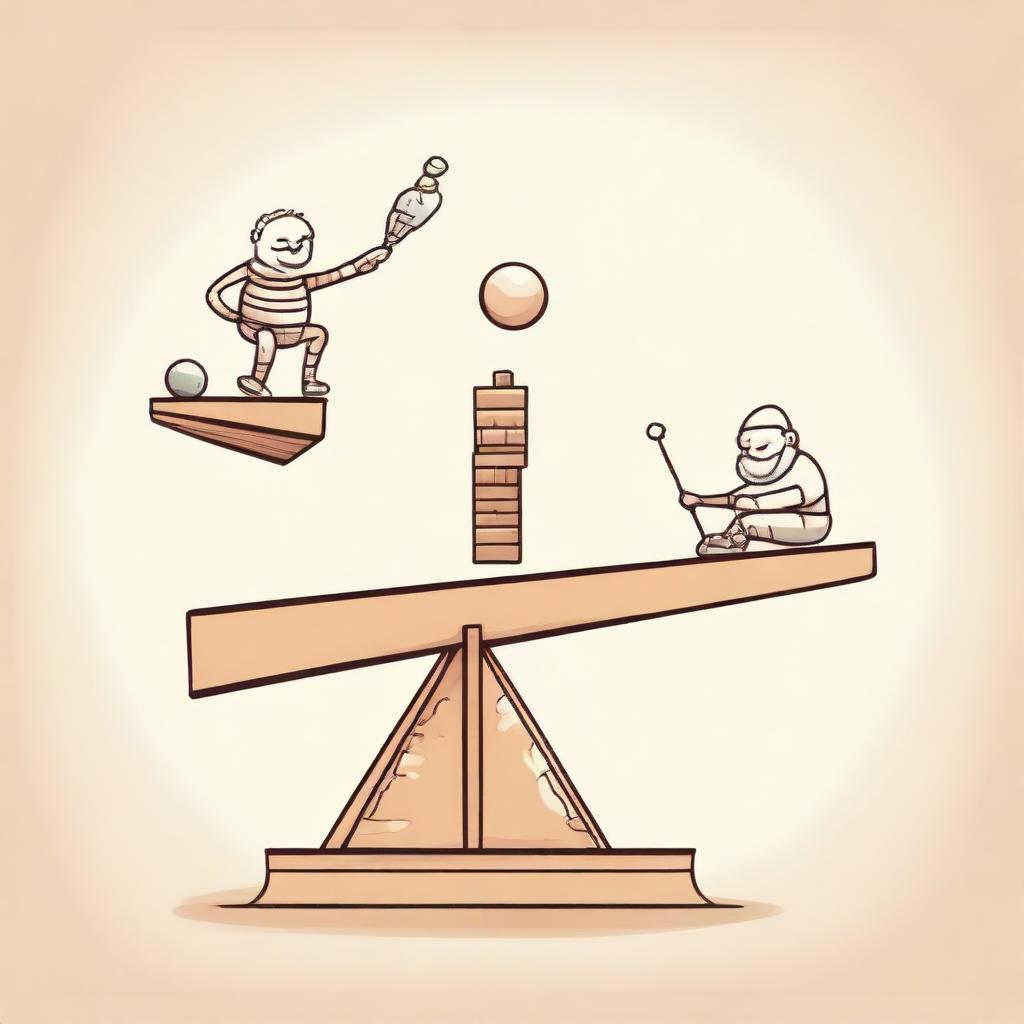 On a seesaw, Archimedes is on the left side and Planet Earth is on the right. The fulcrum, situated at the middle-bottom of the seesaw, creatively takes the form of a pyramid made of babies.