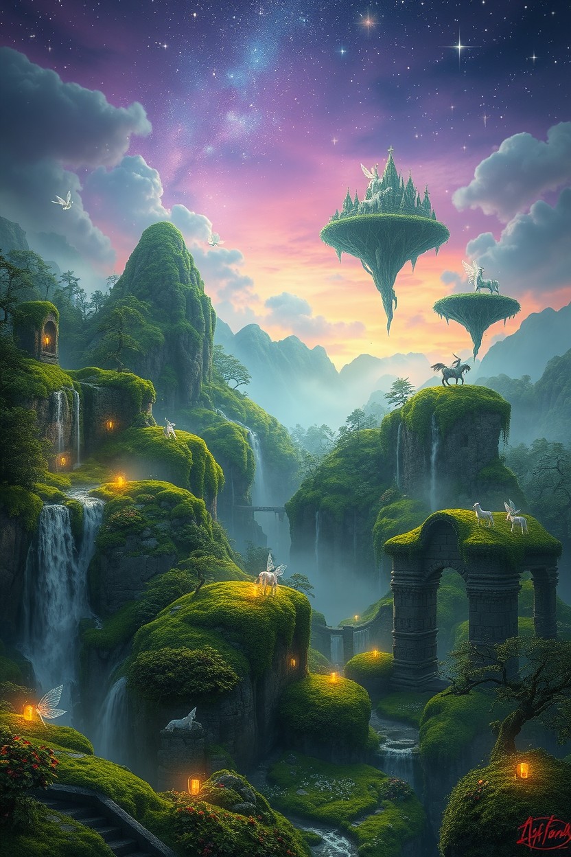Explore a Magical Fantasy Landscape with Enchanted Creatures