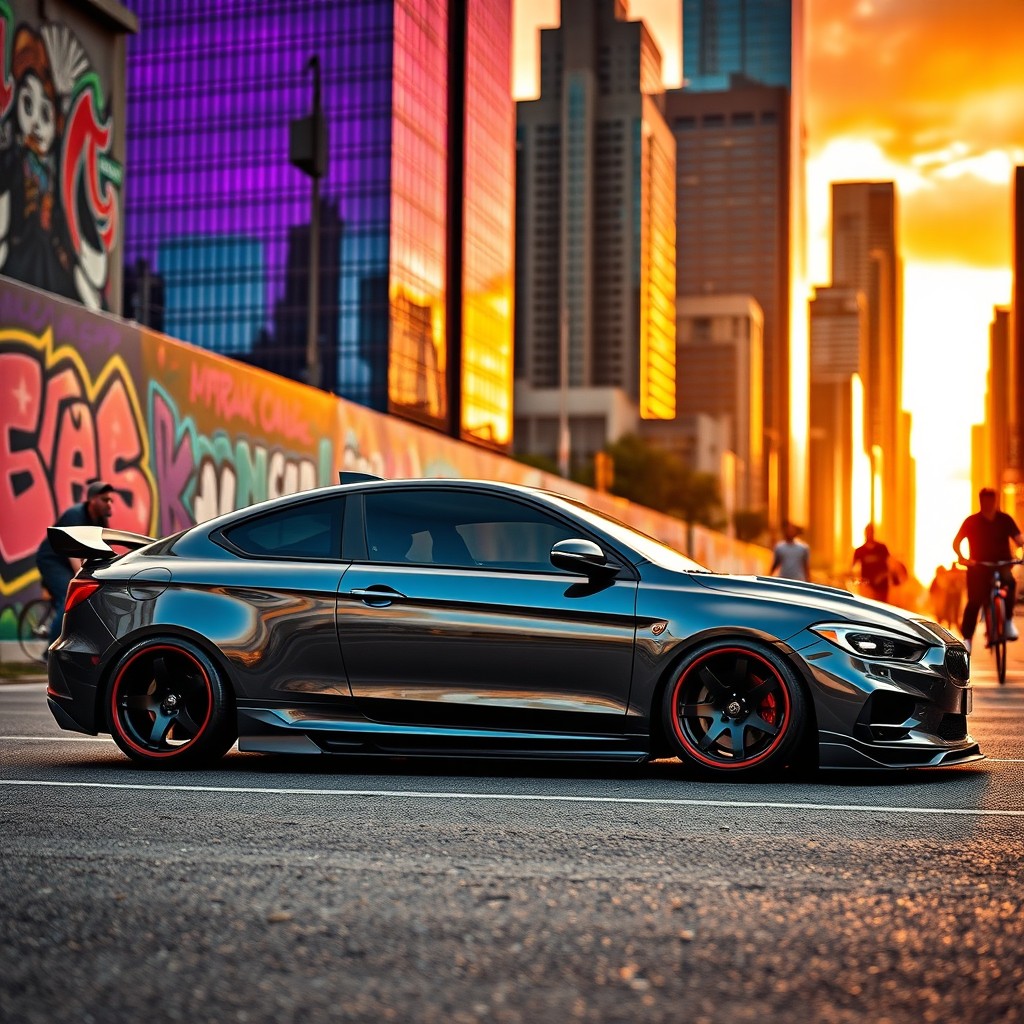 Stunning Modified Car in Vibrant Urban Sunset | Idyllic Ideas