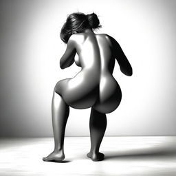 A high-quality digital art piece showcasing an attractive woman bending over at a 90-degree angle, her back facing the viewer