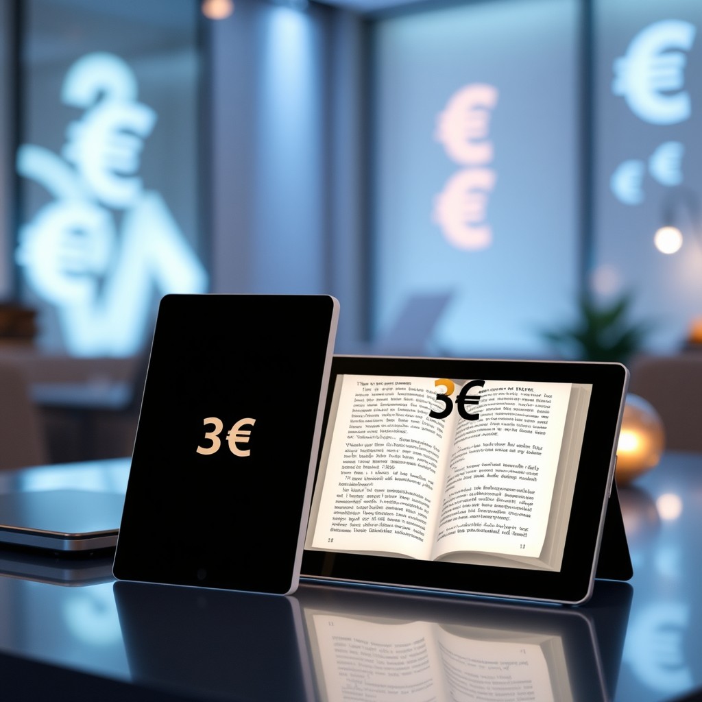 An inviting digital environment showcasing an electronic book (e-book) in PDF format, prominently displaying its price tag of 3€ or equivalent in $/USDT