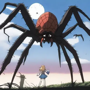 In the anime, the main character overcomes their arachnophobia by bravely facing a giant spider.