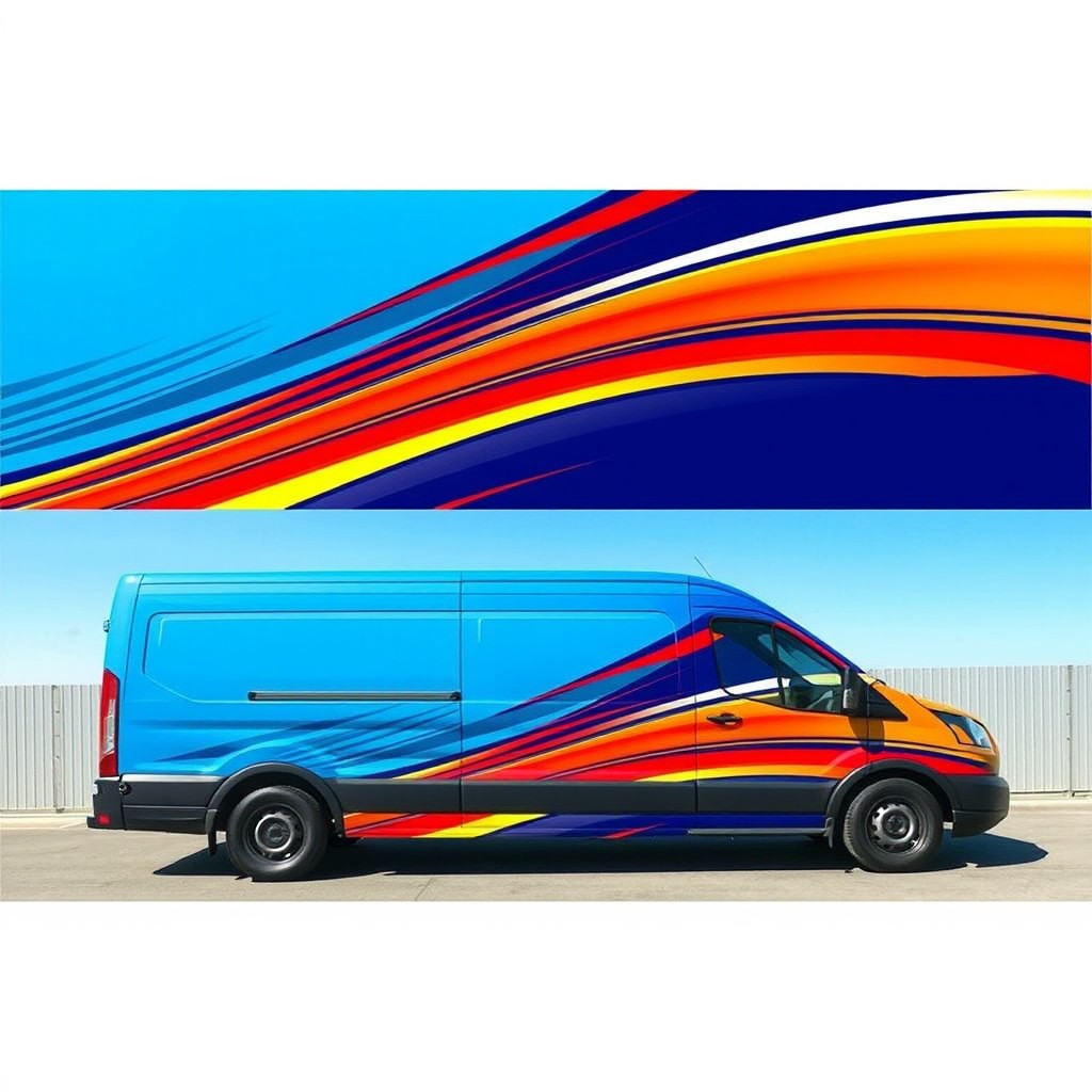 Design colorful and dynamic stripes on the sides of a King Long van