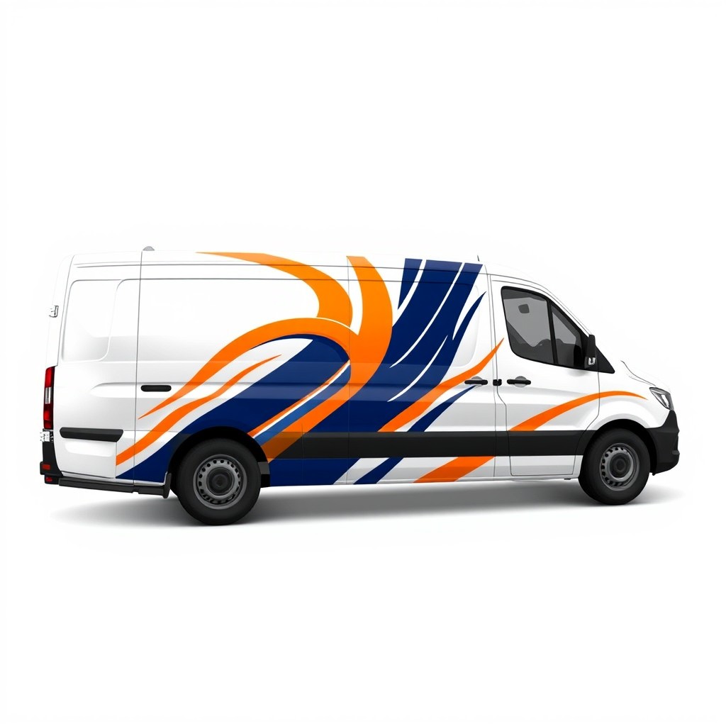 Design stripes on the sides of a white King Long van, featuring a sleek and modern aesthetic