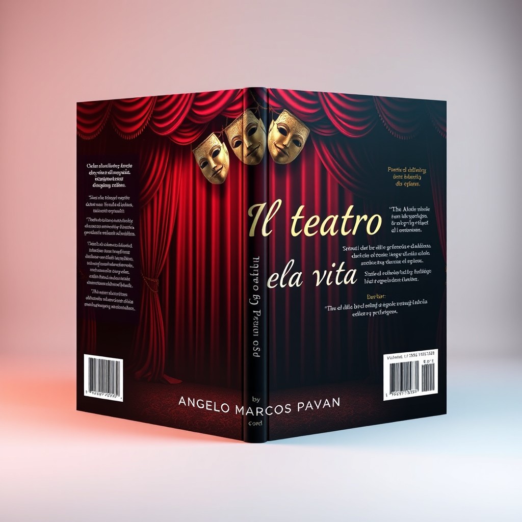 A captivating book cover design for the poetry book "Ill teatro della vita" by author "Angelo Marcos Pavan", published by "Novelo Editorial"