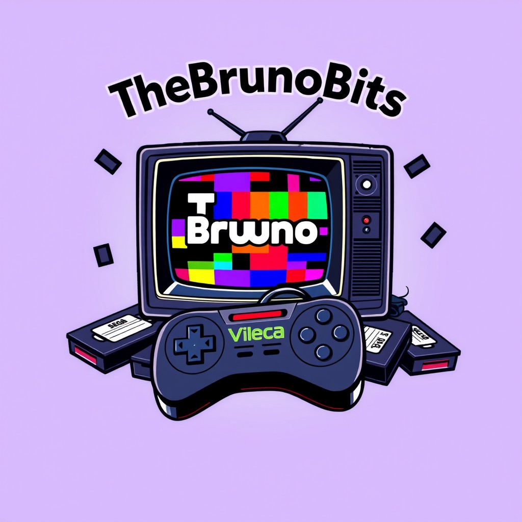 A vibrant logo design for 'TheBrunoBits', prominently featuring the channel name