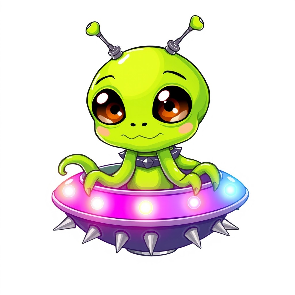 A cartoon green alien, gelatinous in texture, featuring five tentacles and enormous, expressive eyes