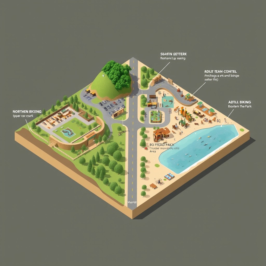 A detailed 3D sketch of an adventure park layout