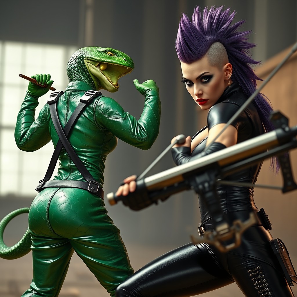 A dynamic fighting scene featuring two women in an intense duel