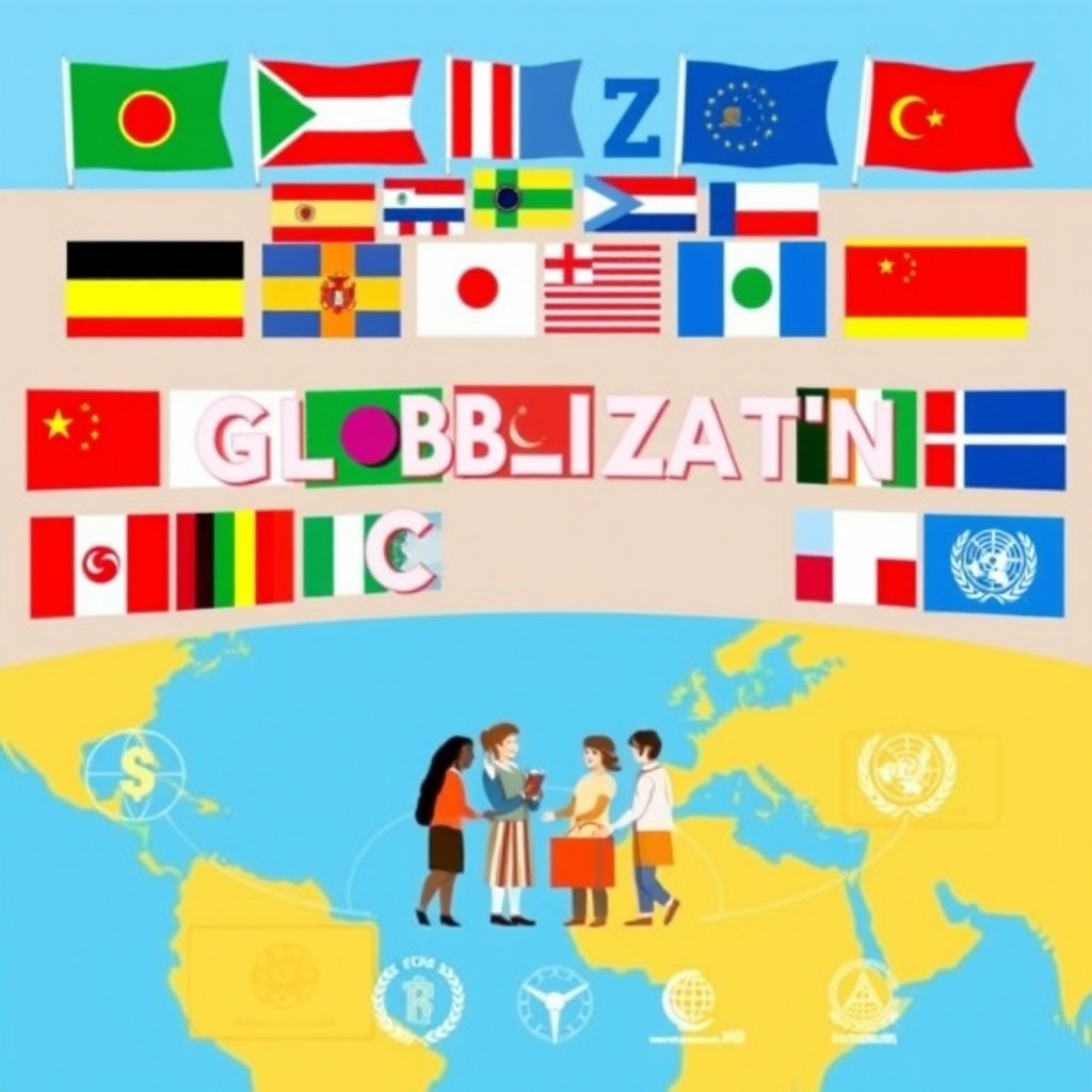 A vibrant and engaging poster illustrating the concept of globalization for the next generation
